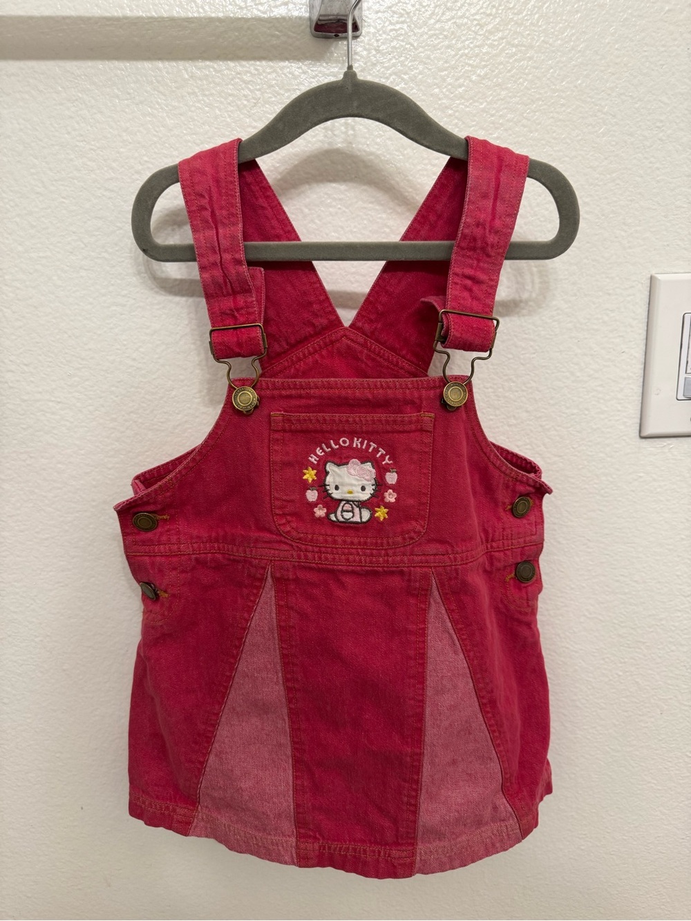 Hello Kitty Pink Corduroy Overall Dress with Embroidered Front Pocket
